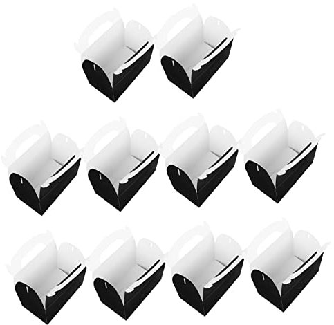GOOHOCHY 10pcs Cardboard Cake Baking Box Handle Portable Present Container for Wedding Candies Cookies and Treats Elegant Black Design for Parties and Special Occasions