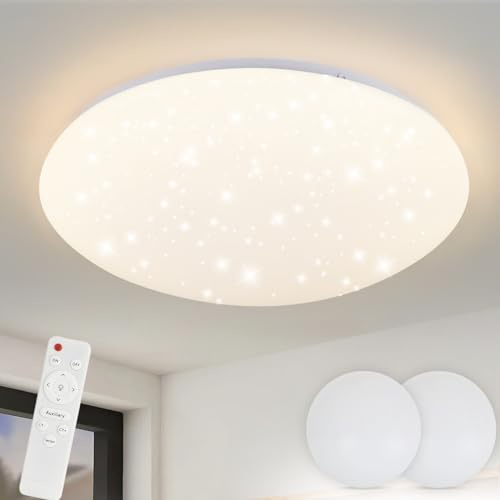 ZMH Deckenlampe LED Deckenleuchte Schlafzimmer - 2ER 37W Schlafzimmerlampe | Sternenhimmel Dimmbar mit Fernbedienung Ø30cm Küchenlampe Deckenbeleuchtung Rund Flurlampe für Kinderzimmer Küche Flur