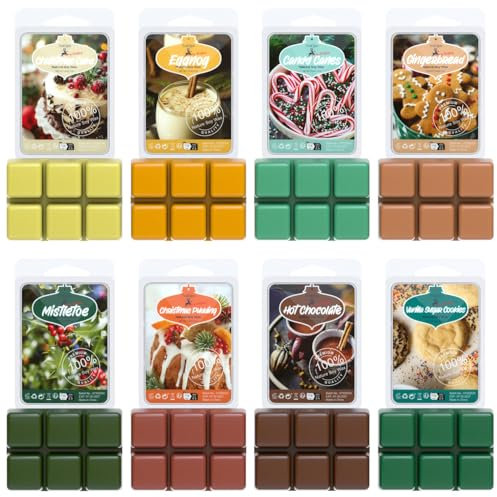 SoulOrigin Weihnachtswachs schmilzt, duftende Soja Wachs Würfel Set für Wachs Warmer-Weihnachtskuchen, Eggnog, Süßigkeiten Canes, Lebkuchen, Mistel, Weihnachtspudding,8x2.5oz