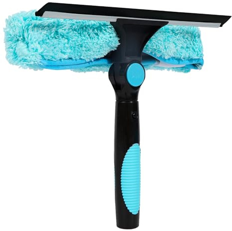 campMax Professional Extendable Window Squeegee Blade with Microfiber Scrubber – 2-in-1 Heavy Duty Glass Cleaner for Home, Car, Shower & Mirrors – 10 Streak-Free Rubber Blade, Pole Compatible