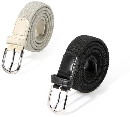 AnJuHoPa stretchbälte flätat elastiskt hållbart bälte nickelfritt spänne tygbälte tillverkat av ekologiskt testat material unisex bälte, Svart och vit, 2PCS/3.0w*Length100cm
