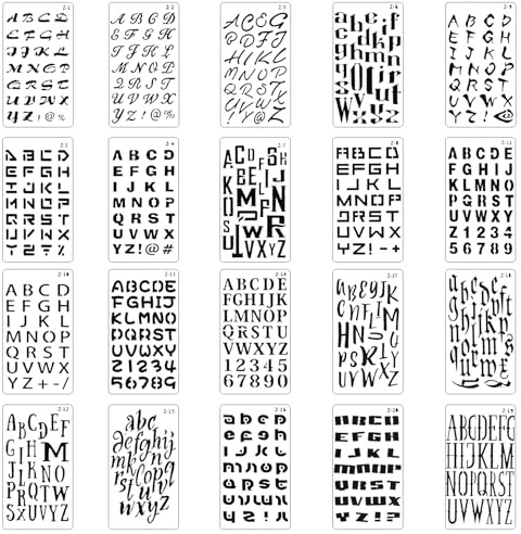 Dimeho 20Pcs Letter Stencils for Painting, 20 Designs Alphabet Journal Stencils Plastic Numbers Lettering Alphabet Stencil Font Templates for Notebook Scrapbook DIY Drawing Template Reusable(4x7 Inch