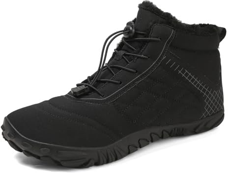 FlexEase Barefoot Bottes de Neige Homme Femme Chaussures Pieds Nus Chaussures Chaudes d'hiver Bottines Doublées de Fourrure Black39EU
