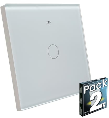 LED ATOMANT 2x Interrupteur Verre WiFi Sans Neutre Appli Smart Life | Bouton-poussoir mural, Compatible avec Alexa et Google Assistant