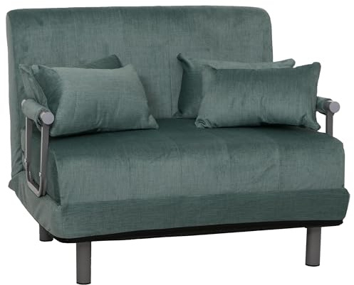 Mendler Schlafsessel HWC-K29, Klappsessel Schlafsofa Gästebett, Liegefläche 190x100cm, Stoff Chenille (370g/m²) - blau-grün