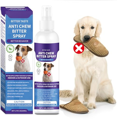 Spray anti-mastication pour chiens, 200 ml, pomme amère pour chiens pour arrêter de mâcher et empêcher le léchage des plaies, protège les meubles, les chaussures, les bandages, sans alcool et non