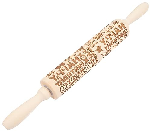 OFFSCH Mattarello in Legno Rilievo Buon Compleanno Cottura Al Forno Utensili Cottura Dei Biscotti