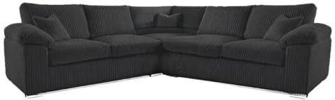 Dual Arm Settee - Corner Sofa with Removable Cushion Armrest - Modern Upholstered L Shape Sectional Sofa - Chrome Feet Luxurious Sofa Seater for Living Room Lounge Christmas Decor (Black - High Back)