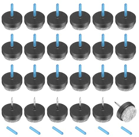 sourcing map 24Pcs Nail-on Felt Furniture Pads, Round Felt Pads Furniture Sliders Floor Protectors for Wooden Furniture Table Sofa Chair Leg (20mm, Black)