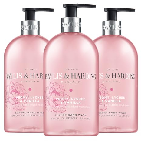 Baylis & Harding Signature Peony, Lychee, Vanilla Hand Wash 500ml (Pack of 3) - Vegan Friendly