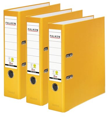 Falken - Confezione da 3 raccoglitori originali in polipropilene, larghezza 8 cm, formato DIN A4, colore giallo, in plastica vegana