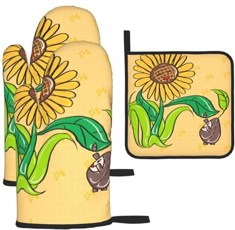 WZYWHJ Set di 3 presine con stampa di semi di girasole e girasoli, in tessuto spesso, resistente e impermeabile per protezione dal calore