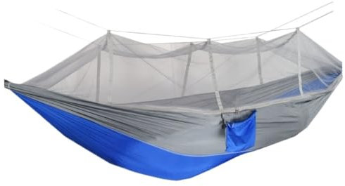 Outdoor-Camping-Hängematte mit Moskitonetz, doppelt, 210T Nylon, Fallschirmtuch, Hängematte für Luft, Campingzelt, Anti-Moskitonetz, Blau