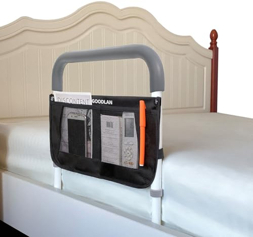 Rieles de cama para adultos mayores, altura ajustable, bolsillo de almacenamiento, soporte lateral, barandillas laterales para personas mayores, deslizamientos debajo del colchón, bastón protector de