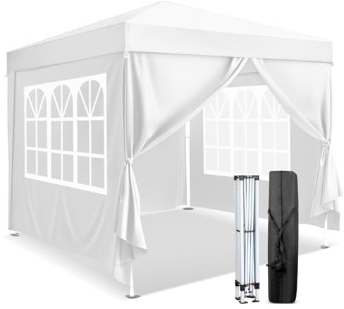 Bonnlo Pop-up Pavillon, Faltpavillon 3x3m, Höhenverstellbar, Wasserdicht Partyzelt mit 4 Seitenteilen, Gartenpavillon für Outdoor Hochzeit Garten Camping Party, Weiß