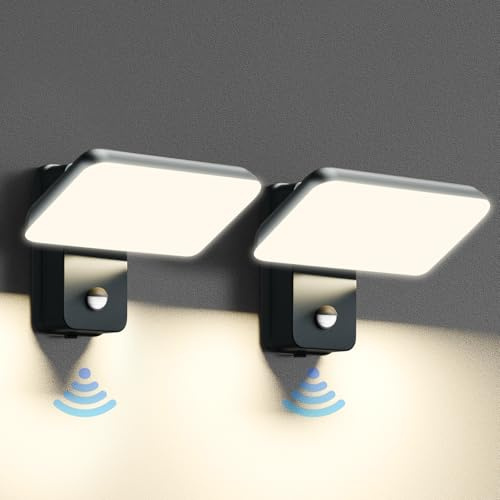 brightower 24W Außenwandleuchte Außenlampe mit Bewegungsmelder,IP65 LED Wandleuchte Außen Aluminium mit Schwenkbar LED Panel,Warmweiß 3000K Außenleuchte für Garten Terrasse (Anthrazit 2 Stück)