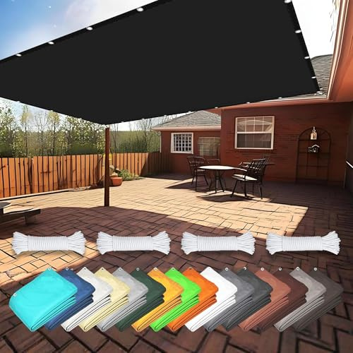 Telone in Tessuto Impermeabile 2.8 x 5 m Impermeabile Protezione Raggi UV Telo Frangivento per Balconi con Occhielli e Fascetta per Esterno Terrazza Giardino, Nero