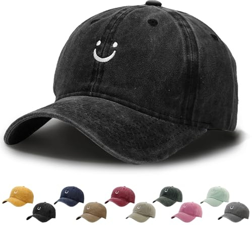 WENAUANG Berretto da baseball unisex con faccina smiley, in cotone, stile vintage, adatto per sport all'aria aperta, per uomo e donna