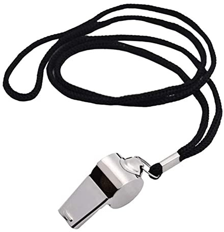 Sifflet d'arbitre en acier inoxydable avec cordon de cordon, sifflet pour arbitre, sport, hockey, rugby, football (noir)