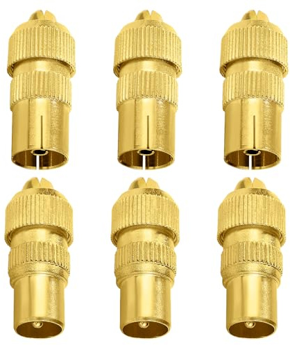 KUOQIY 6 Pezzi Connettore Coassiale in Metallo per Antenna TV, 3 Femmina e 3 Maschio Adattatore Connettore Coassiale RF per Cavo Antenna, Connettore Adattatore per Cavo RF, Placcato-Oro