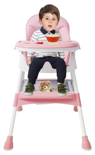 Hochstuhl Baby Maxi 2-In-1 Kinderhochstuhl Klappbarer Esszimmerstuhl Kinderwagen mit Tablett Für Essen Mit Wachsstuhl für Essstuhl Ab 6 Monaten (Rosa)