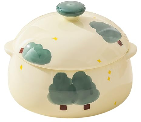 Jaamyears Ciotole per zuppa di cipolle da 300 ml, graziosa tazza da zuppa con manici e coperchio, in ceramica, adatta al forno
