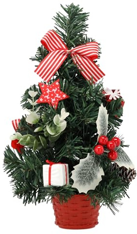 Árbol de Navidad Artificial, con Acebo en Maceta Decorado, Rojo, PEQUEÑO (30 cm)