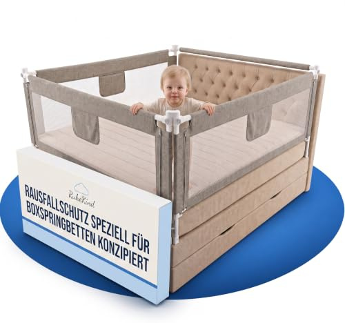 RuheKind Rausfallschutz Boxspringbett & Bettgitter Rausfallschutz – Bettschutzgitter Set inkl. Befestigungsmöglichkeiten - passend für Boxspringbetten (3er Set 200x200cm)
