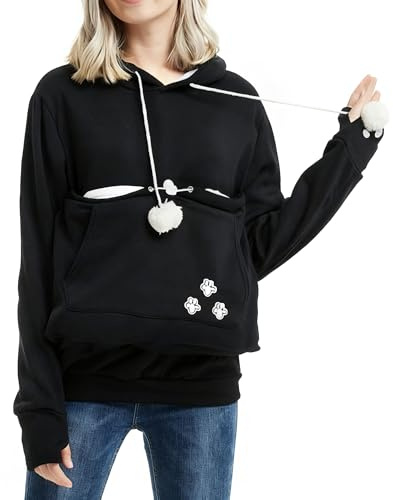 besbomig Huvtröja Dam med Kattväska - Super Mjuk Långärmad Huvtröja med Kattficka Casual Lätt Tröja Pullover Toppar Katthojtröja Höst och Vinter för Kvinnor