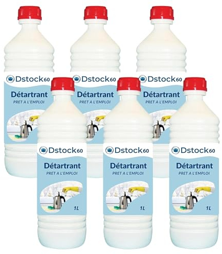 DSTOCK60 - Détartrant liquide - 1L - Élimine le calcaire et le tartre - Compatible cafetières électroniques, fers à repasser et nettoyeurs vapeurs - 6 bouteilles