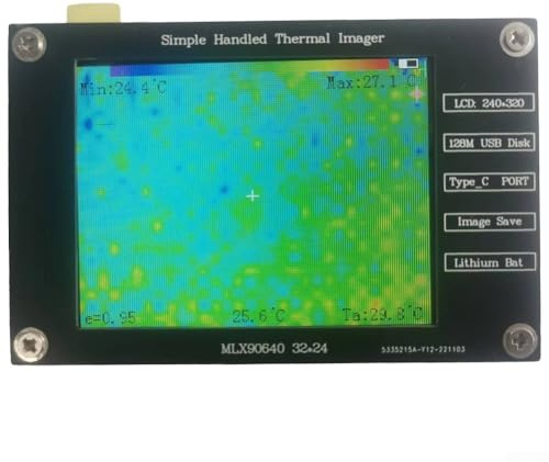 Pumixiy MLX90640 Caméra d'imagerie thermique avec écran TFT 2,8, thermomètre infrarouge portable, résolution 320 x 240, chargement USB C, stocke 100 images