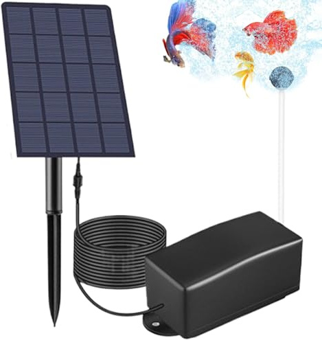 Aeratore per laghetto solare 6V 2W 2 Pietre a bolle d'aria Pompa per laghetto solare impermeabile IP64 con cavo di collegamento da 118 pollici Aeratore per pompa ad all'aperto per acquario, al