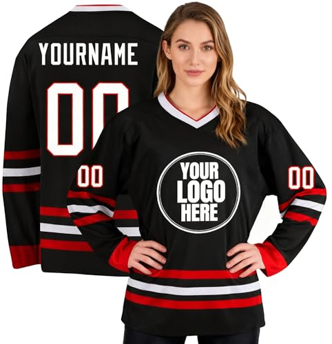 Generisch Personalisiertes Eishockey-Trikot für Familien und Jugend, sportliches Langarm-individuell mit Namen, Zahlen und Teamnamen bedruckbar – auch als Eishockey-Jersey,personalisierter Pullover