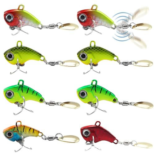 8 Stück Angelköder Set, Barsch Köder mit Jig Spinner für Spinner Angeln, 6x7g & 2x10g Spinnerbait Köder für Barsch, Zander & Hecht in Süß- und Salzwasser
