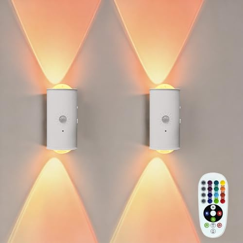 Luz nocturna con detector de movimiento y mando a distancia, luz nocturna RGB de 16 colores, regulable, luz nocturna inteligente, lámpara de pared LED recargable, lámpara de pared con batería para