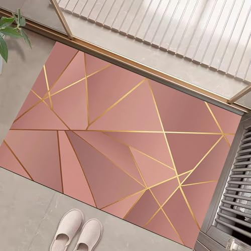 Alfombra Antideslizante Estilo de Lujo – Alfombras Líneas de Oro Rosa Lavable de Pelo Corto, Suave y Duradera – Ideal como Caminero Decorativo y Alfombra Moderna para el Hogar Rosa
