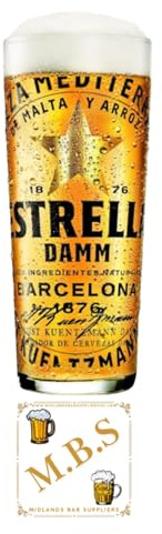 Estrella Damm Pint Glass with MBS Thin Beer Coaster, Barcelona Beer Glassware Set