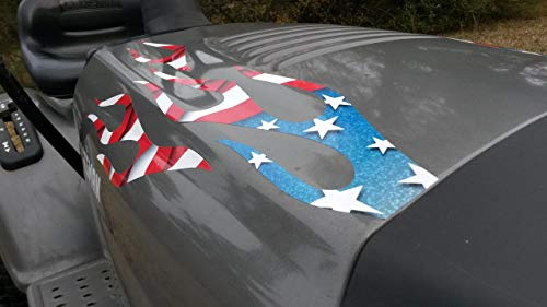 Flame Decals 6pc Set - Stars and Stripes for Riding Lawn Mower Tractor John Deere Craftsman Murray Poulan Husqvarna