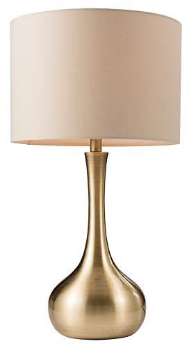 National Lighting Modern Table Lamp - 3-Stage Dimmer Touch Lamp for Desk - Bedside Reading Lamps for Bedroom - Soft Brass Effect & Taupe Cotton - 40W 240V Incandescent E14 Candle (Not Included)