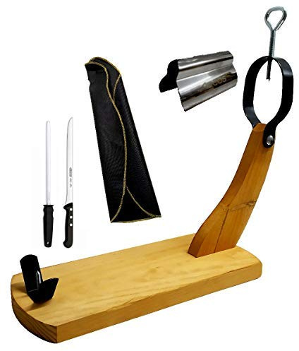 Soporte Jamonero + Cuchillo Jamonero + Chaira + Pinzas para el Jamón - Kit Completo Jamonero | Degusta Teruel