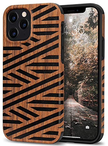 Tasikar Coque iPhone 12 Pro Max Étui Bois et Souple TPU Silicone Compatible avec iPhone 12 Pro Max (Cuir & Bois)