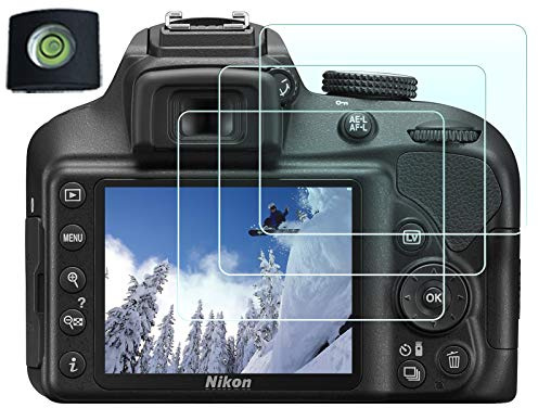 HUIPUXIANG Displayschutz Displayschutzfolie für Nikon D3500 D3400 D3300 D3200 D3100 Kamera mit Blitzschuh-Abdeckung, 0,3 mm High Definition 9H Härte Optische LCD Premium Glas Schutzhülle [3+1 Pack]