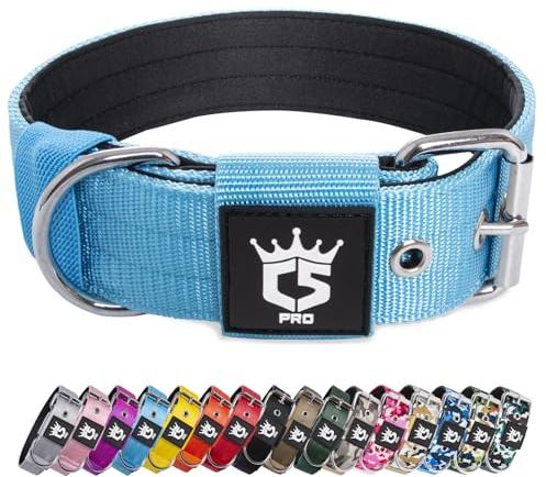 TSPRO Taktiskt Hundhalsband Tjockt Hundhalsband 3,8 cm Brett Starkt Hundhalsband med Metallspänne Justerbar Halsband för Hund passa 40-48 cm Nacke (Blå M)