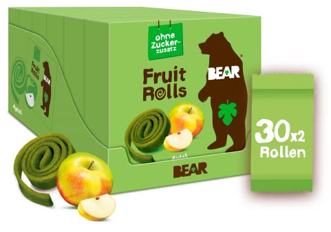BEAR Fruchtrollen Apfel | 100% Natürliche Inhaltsstoffe | 30 x 20g (600g)