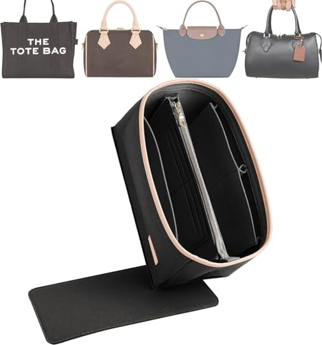 Doxo Purse Organizer Insert for Handbags & Base Shaper 2pc Set, Compatible with Speedy 25 Bag Organizer, Lepliage S,Nererfull,ONTHEGO,Carryall,Graceful,Noe,Book Tote Bag and More(M-Black)