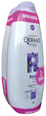 Dermomed Bagnoschiuma Rilassante all’Iris con Acido Ialuronico e Glicerina, Profumo Floreale Dolce e Cipriato, Azione Emolliente, Calmante e Idratante, Deramtologicamente Testato, 600 ml x 2
