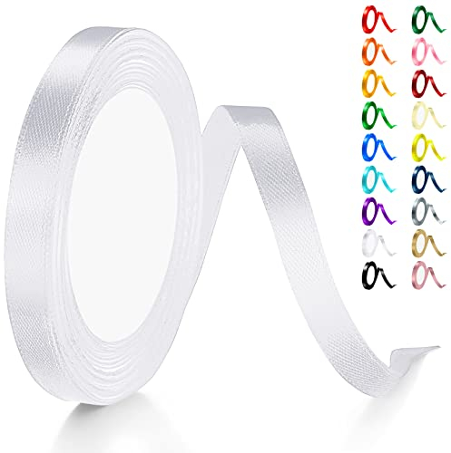 Artcut Geschenkband, 10MM × 22M Satinband, Schleifenband, Seidenband, Bänder Zum Basteln, Stoffband, Geschenkband Weiss, Weißes Band, Ribbon für Kuchen, Hochzeit, Valentinstagsgeschenk, Blumen