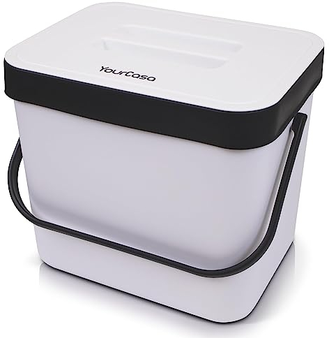 YourCasa Biomülleimer Küche 7L - Komposteimer zum Einhängen mit Sieb - Spülmaschinenfest - Biomüll Behälter Abfalleimer Bio Mülleimer klein Küchenkomposter Bioeimer Geruchsdicht Komposter (Weiss)