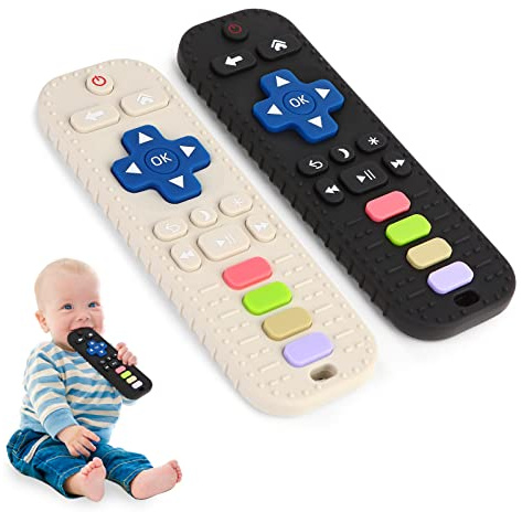 Hooku Paquete de 2 mordedores de silicona para bebés de 0 a 6 meses, juguetes de dentición para bebés de 6 a 12 meses, juguete de control remoto para bebés, juguetes para bebés de 0 a 3 meses