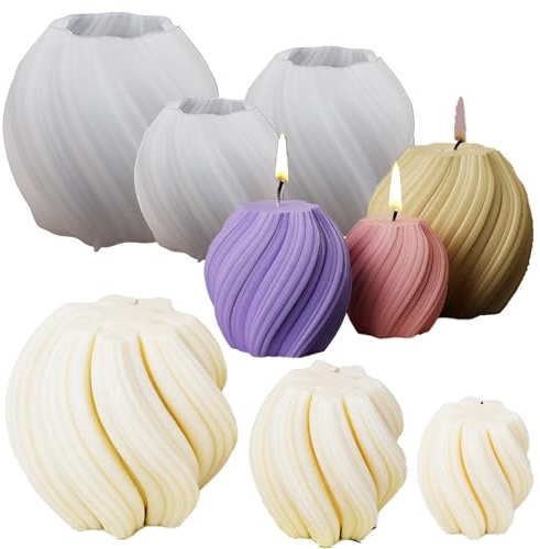 3 Pack Wave Candle Molds - Multiple Size Ball, Spiral & Resin Casting Molds for Soap Making & Home Decor